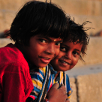 2 Children on The Ganges at Sunrise